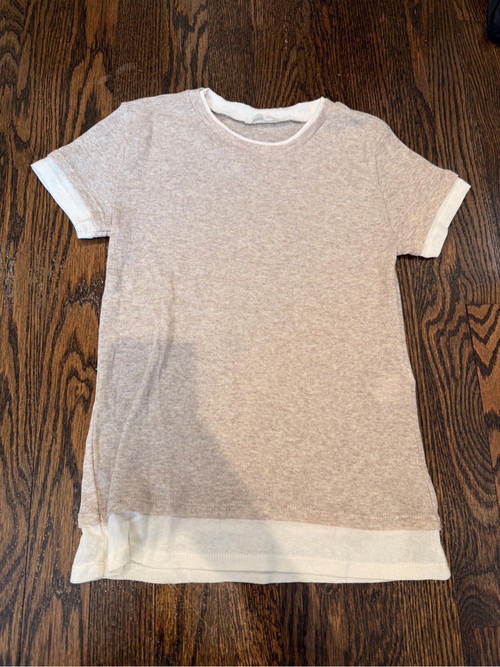 NWOT Zara Short Sleeve double layer Tee in Light Beige with White Trim
